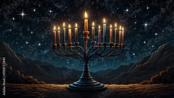 Fototapeta Candles of Hanukkah day