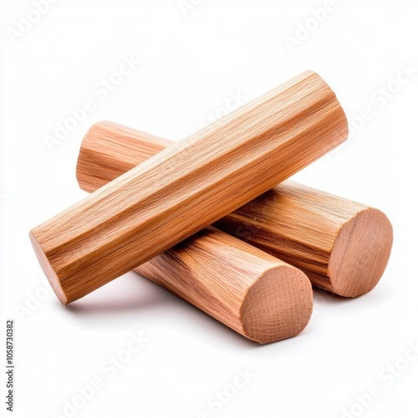 Fototapeta Natural Sandalwood Sticks on White Background Three natural sandalwood sticks stacked on a white background, showcasing their rich texture and aromatic qualities for crafting or fragrance