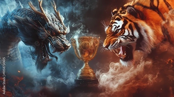 Fototapeta a dragon and a tiger in combat