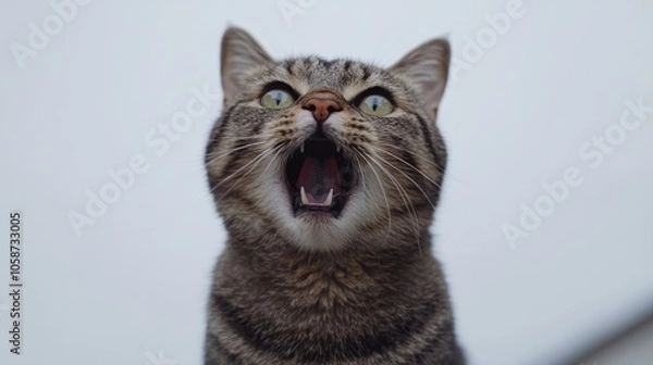 Obraz A startled gray cat against a white backdrop