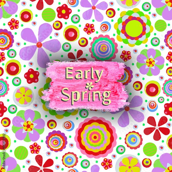 Fototapeta Early Spring cheer up, motivational background. Offer tag. Flowe