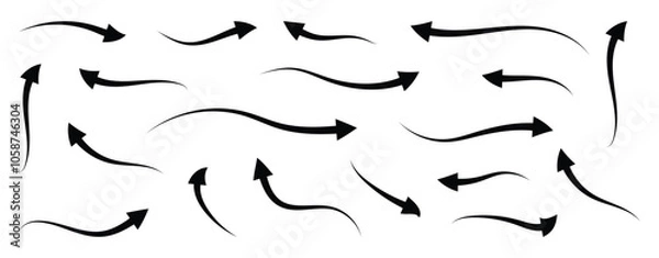 Fototapeta Set of curved arrows icon. Different arrow indicators symbols isolated vector illustration. Sign, Symbol, Hand drawn arrow collection.