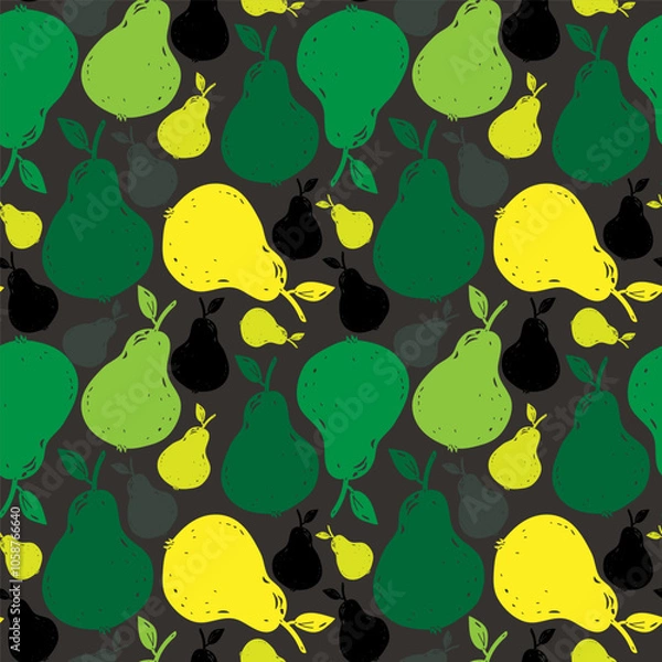 Fototapeta Pear hand drawn seamless pattern, full pear and leaves. Vector illustration