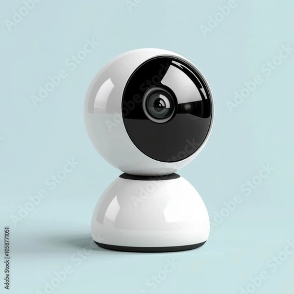 Fototapeta Futuristic White and Black Surveillance Camera on Minimalist Background