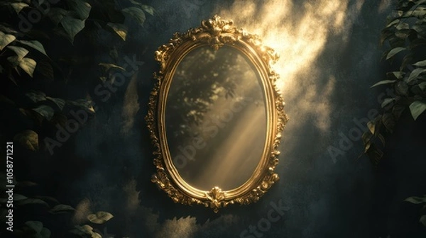 Fototapeta Golden Mirror in a Mystical Forest Setting