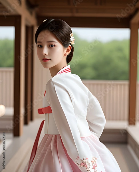 Obraz 하얀 한복을 입은 한국여성