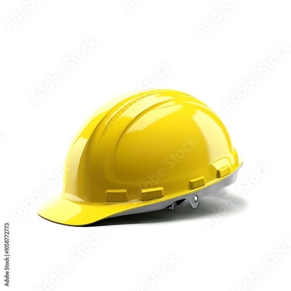 Fototapeta A yellow hard hat, commonly used by construction workers and other industrial professionals, sits on a white background.