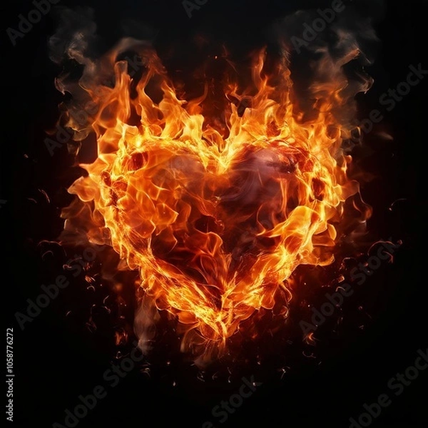 Obraz burning heart on black. Generative AI (생성형 AI)