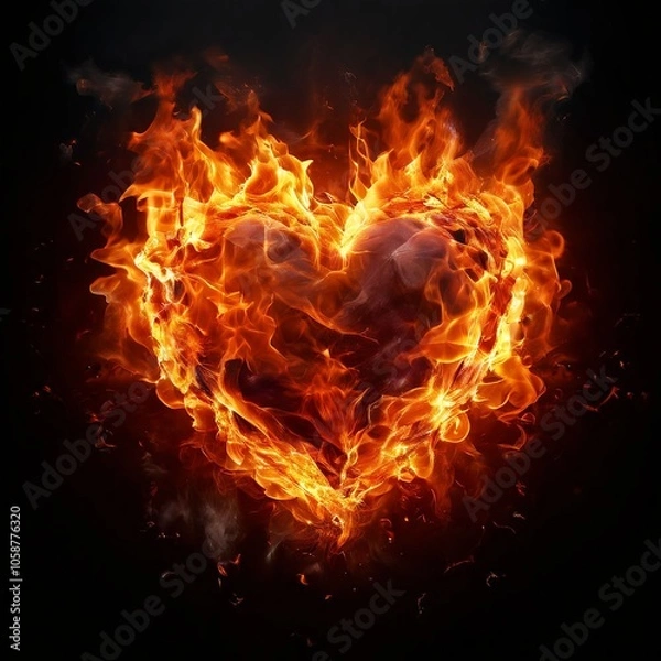 Obraz burning heart on black. Generative AI (생성형 AI)