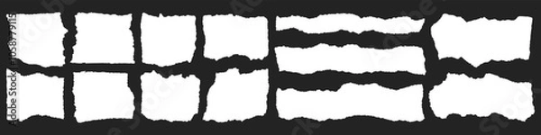 Fototapeta Background pieces of torn white paper, scraps of ripped teared sheets with jagged edges