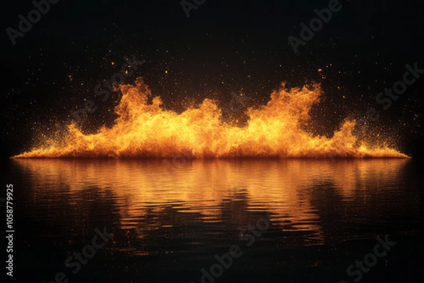 Fototapeta fire and water a stunning reflection of flames on still water at night