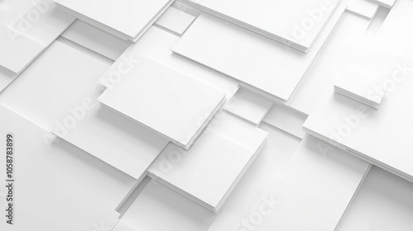 Fototapeta Abstract 3D white geometric background with overlapping layers