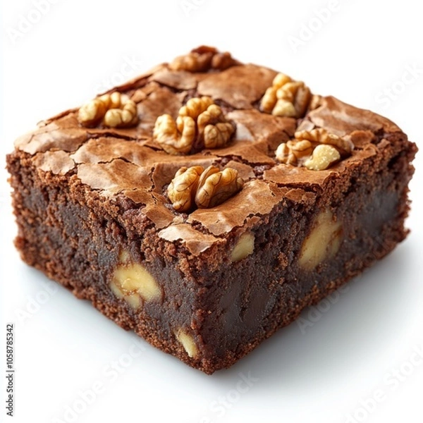 Fototapeta A Delicious Slice of Chocolate Brownie with Walnuts