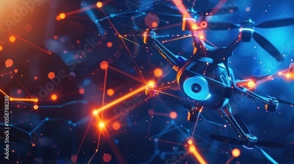 Obraz Drone in a Futuristic Digital Network