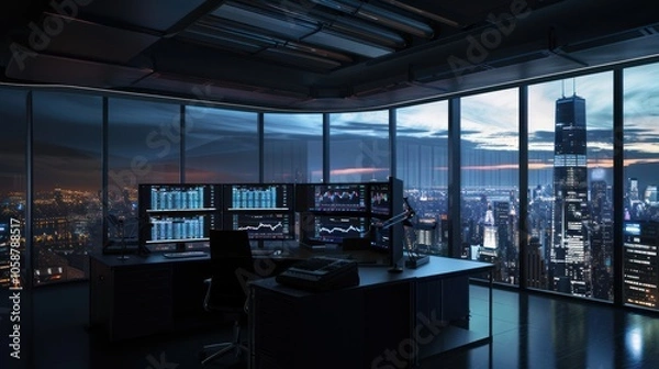 Obraz Modern Office with Cityscape View at Night