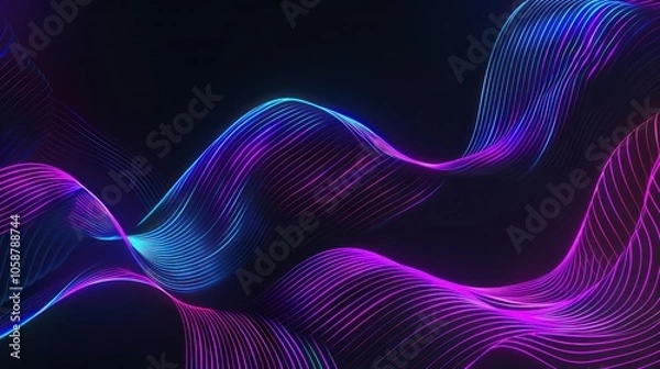 Obraz Abstract Neon Waves: A Vibrant Digital Landscape