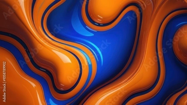Fototapeta Abstract flowing liquid in vibrant blue and orange colors, creating a dynamic wave pattern. Ideal for backgrounds and creative projects