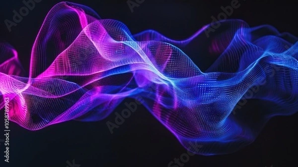 Fototapeta Abstract Digital Wave in Neon Blue and Pink