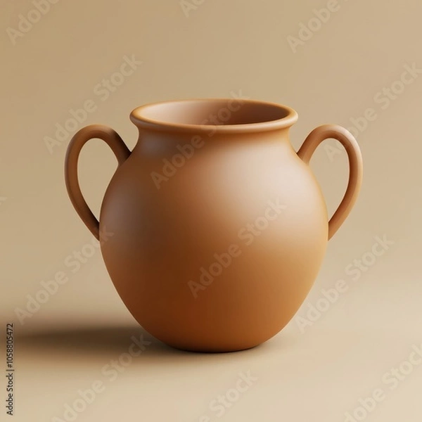 Fototapeta Rustic Clay Vase on Warm Beige Background