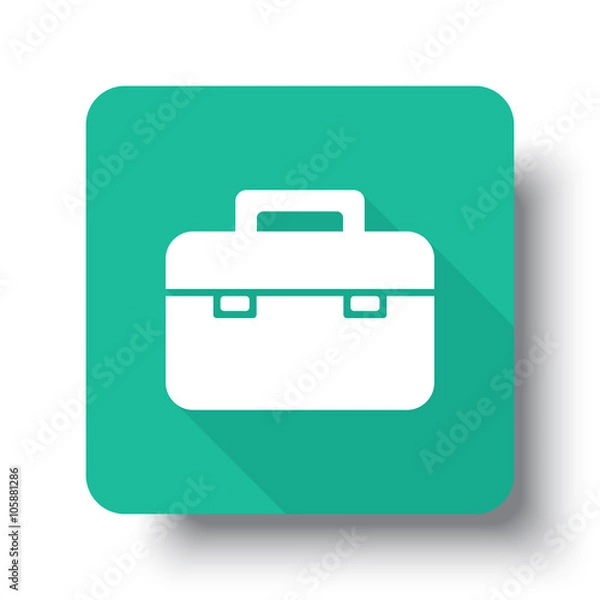 Fototapeta Flat white Briefcase web icon on green button with drop shadow