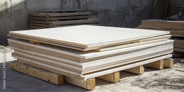 Fototapeta Wood gypsum formwork boards equipped with a vacuum system provide enhanced performance and efficiency in construction applications, ensuring superior strength and support.