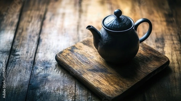 Fototapeta Elegant Teapot on Wooden Board in Soft Light
