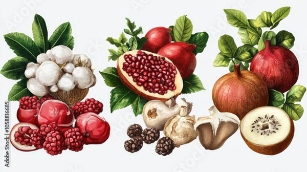 Fototapeta Colorful Depiction of Tropical Fruits and Plants Inspired by Nature Generative AI
