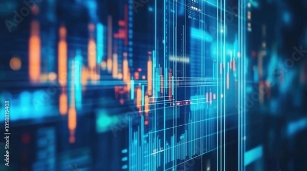 Fototapeta Finance and technology background depicting business success and asset management Creative graphics illustrate economic growth through investments in valuable assets for wealth generation