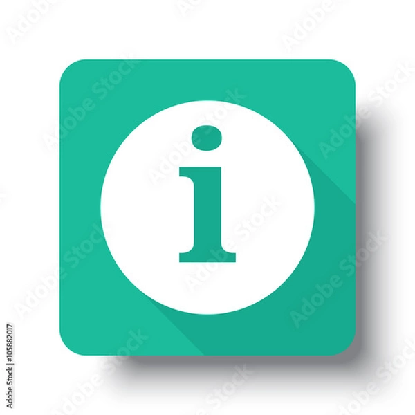 Fototapeta Flat white Information web icon on green button with drop shadow