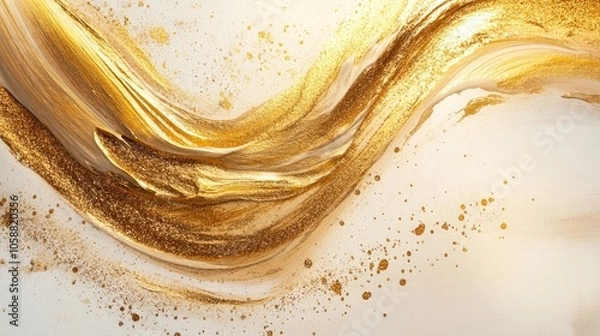 Fototapeta Flowing gold paint strokes on a neutral canvas creating a stylish and artistic touch