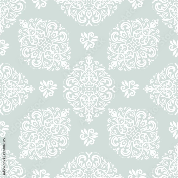 Fototapeta Seamless oriental ornament in the style of baroque. Traditional classic vector light blue and white pattern