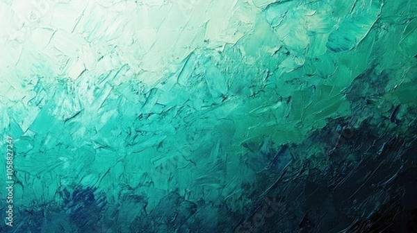 Obraz Abstract expressionist painting featuring a textured background with bold strokes and a gradient blending emerald green and ocean blue