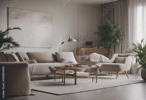 Fototapeta Luxury property interiors composition with natural lighting minimal furniture and neutral tones Resi