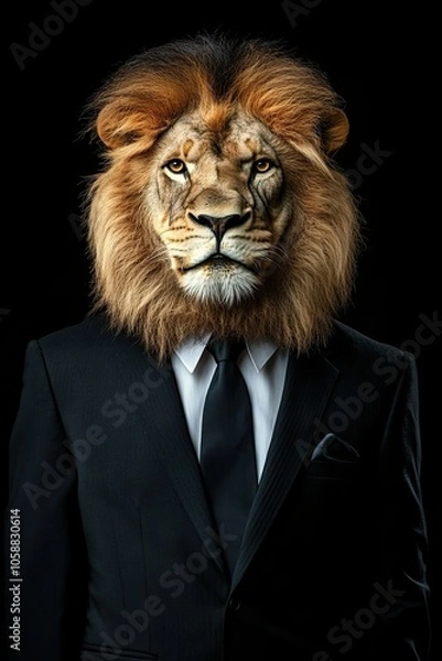 Fototapeta lion in a suit on a plain background. strong emotions. different tones. on a black background. 