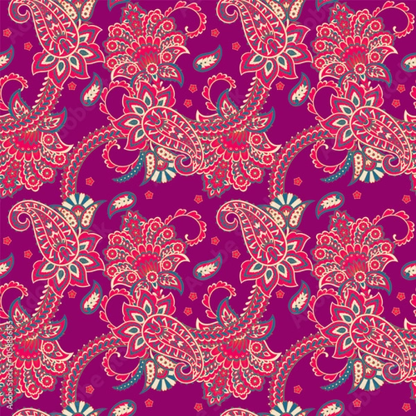 Fototapeta Digital vector textile print. Seamless Design suitable for covers, fabrics, textiles, wrapping paper, featuring an antique Thai pattern Paisley Indian motifs and decorative floral elements