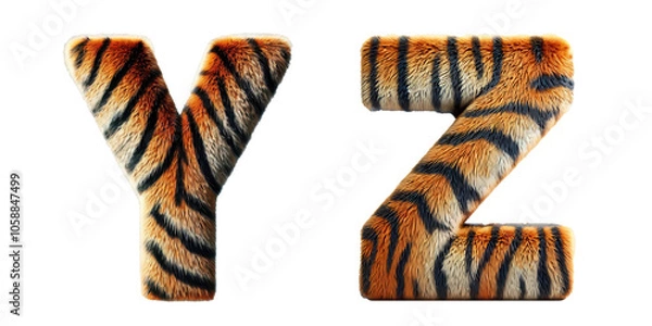 Fototapeta Typography Design with Tiger Texture: Stylized Alphabet Letters Y and Z with Tiger Fur Pattern
