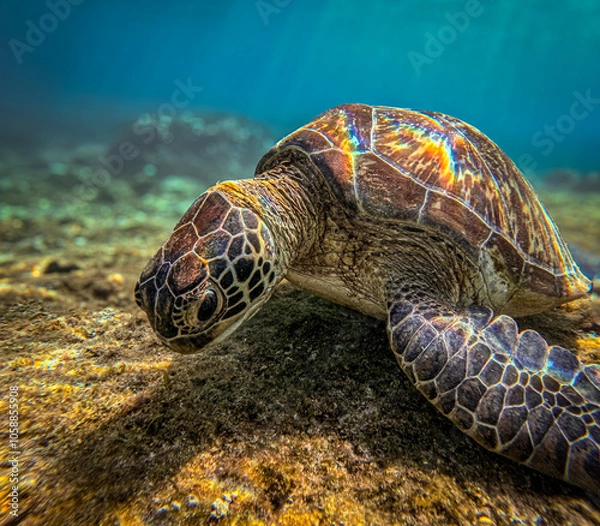 Fototapeta Apo Island is a haven for sea turtles, where snorkelers can enjoy close encounters with these gentle creatures amidst colorful coral reefs and clear waters.






