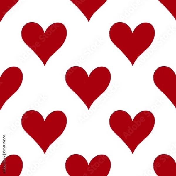 Fototapeta Seamless pattern with red hearts on white background. Cute red hearts pattern.