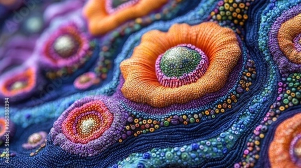 Fototapeta Intricate patterns of colorful microorganisms in nature