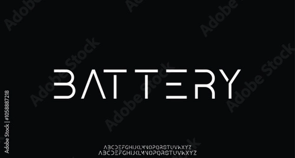 Fototapeta Modern techno font, futuristic line type of english alphabet letters and numbers. Minimal tech typeface vector typography. Future technology digital abc characters font, modern double line symbols
