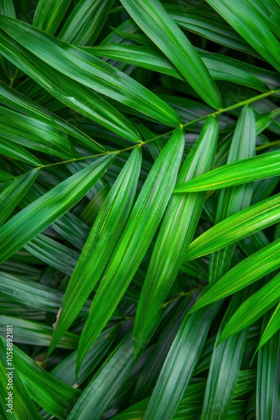 Fototapeta Vertical Close-up of detailed rainforest jungle leaves for background.