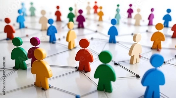 Obraz Colorful figures connected by lines illustrating social media networks and interactions