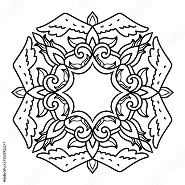 Obraz Circular pattern in form of mandala for Henna, Mehndi, tattoo, decoration. Decorative ornament in ethnic oriental style. Coloring book page. Mandala with wings, frame