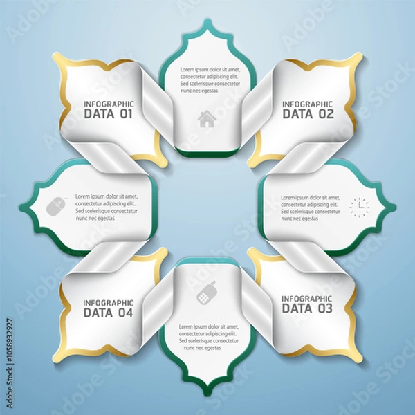 Obraz Circular 3d infographic shape with islamic theme and arabic patterns
