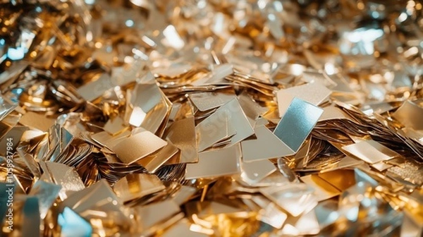 Fototapeta A close-up view of shimmering gold and silver rectangular sheets, exuding an atmosphere of wealth, luxury, and elegance, perfect for backgrounds or textures.
