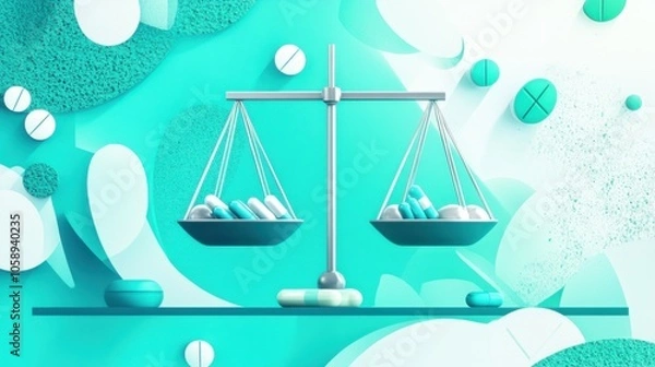 Fototapeta The concept of AI in Medication Dosage Optimization in bright teal and white colors