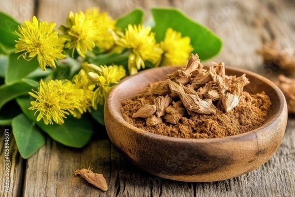 Fototapeta Rhodiola rosea: a robust evergreen plant often referred to as golden root or pink root