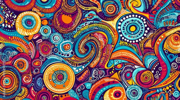 Obraz A stunning piece of Aboriginal art characterized by its vibrant colors and intricate patterns. Generative AI