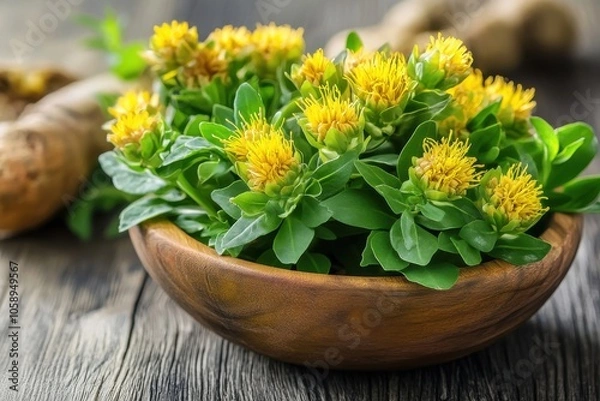 Fototapeta Rhodiola rosea: a durable multi-year plant commonly referred to as golden root or pink root