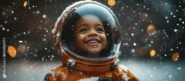 Fototapeta Child in Spacesuit on Snowy Day